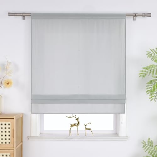 Joyswahl Raffrollo mit Tunnelzug Blickdicht Raffgardinen Uni Wohnzimmer Fenster Vorhänge Ösenrollo für Fenster mit Hakenaufhängung HxB 140 x 80 cm Grau 1 Stück
