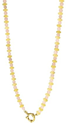 Purelei Sunny Charm Kette – mit pinkem Quarz & Olivjade – Edelstahl 18K vergoldet – Verstellbare Damen Halskette 40-45 cm – Personalisierbar mit Charms – Aloha Style