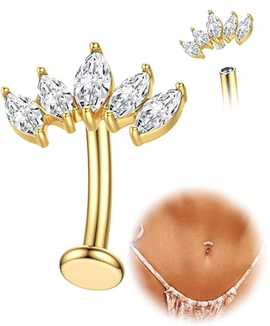 KRFY Navelpiercing titan guld silver allergivänlig navelpiercing 14G navelpiercingar hjärta blomma fjäril boll internt flytande navel piercing 10/12 mm, Longueur de barre 10mm, Kubisk Zirkonia, Kubisk