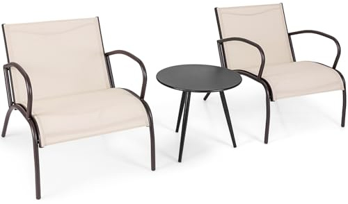 GIANTEX 3 TLG. Gartenmöbel Set, Balkonmöbel Kleiner Balkon, Balkonset 2 Stühle 1 Tisch, Balkon Möbel für 2 Personen, breite Sitzfläche, Terrassenmöbel Outdoor Sitzgruppe, Gartengarnitur wetterfest
