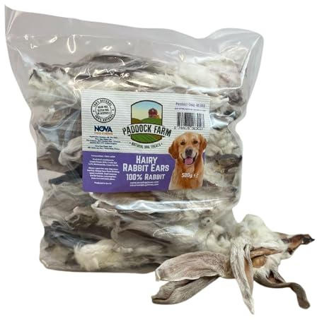 Hairy Rabbit Ears for Dogs 500g (35-40pcs) 100% Natural Rabbit ears with fur for Dog Treats | Grain Free Chews, High Protein, Hypoallergenic for Sensitive Stomachs, Dental Health & Worm Prevention