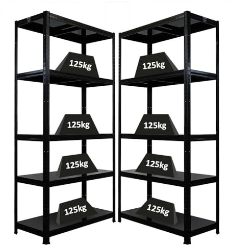 PROREGAL Mega Deal 2X Schwerlastregal Ragnar HxBxT 180x90x40cm 5 Stahlplatten-Ebenen Fachlast 125 kg Schwarz Garagenregal Metallböden Kellerregal Werkstattregal Lagerregal Steckregal