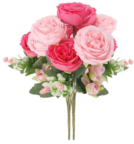 CFifHtOL 2 Mazzi Fiori Finti per Decorazioni,Fiori Finti per Cimitero,Mazzo di Rose Artificiali Realistici per Decorazione Casa,Vaso,Matrimonio,Centrotavola,Giardino,Ufficio