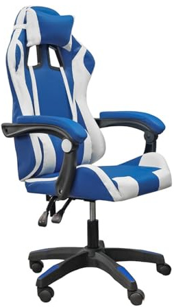 DASCK - Silla Gaming Azul Ergonómica Reclinable con Cojín Lumbar y Cervical | Altura Ajustable 200kg | Oficina y Juego