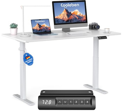Höhenverstellbarer Schreibtisch mit 2 Motoren, 25 mm starker, einteiliger Nahtloser Tischplatte, mobiler elektrischer Computertisch – perfekte Ergonomie für Ihr Büro (Weiß+Weiß Frame, 140cm*70cm)