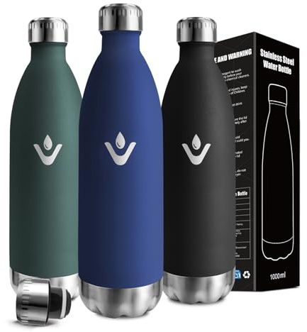 Borraccia Termica, Borraccia 1 litro, Senza BPA, Borraccie Acciaio Inox, Senza Perdite, Borraccie Sportiva, Mantiene Caldo per 12 Ore/Freddo 24 Ore, Thermos per Picnic, Arrampicata, Fitness