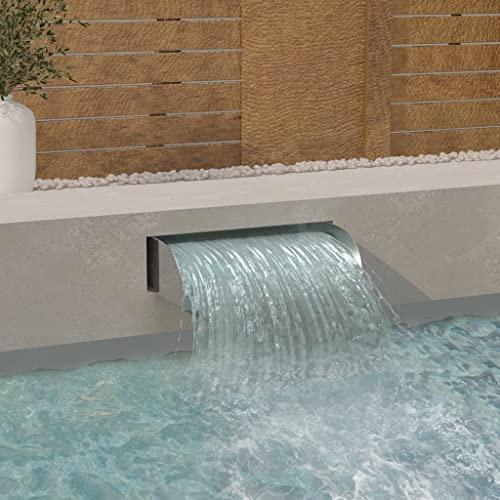 Teenpull Soffione a cascata in acciaio inox 304, 60 x 34 x 14 cm, per laghetto e piscina con flusso d'acqua uniforme, resistente al cloro, moderno gioco d'acqua per giardino, terrazza, balcone, relax