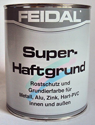 Feidal Super Haftgrund, Farbton weiss / reinweiss RAL 9010, seidenmatt ,Rostschutzgrundierung f. Metall, Aluminium, Zink, Kupfer, Hart-PVC , Kunststoff , Holz, Innen u. Außen / 750 ml / für Industrie u. Handwerk v. Fachmann