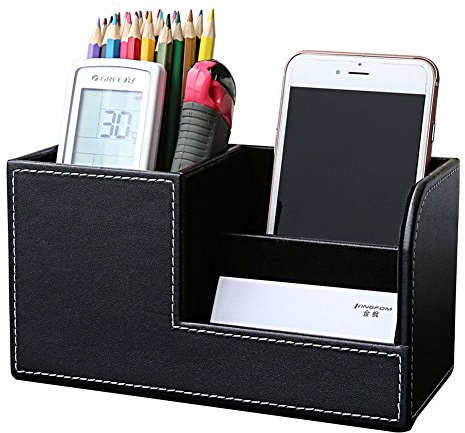 KINGFOM Multifunktions Schreibtisch Organizer 3 Speicherabteil Stifteköcher (Schwarz)