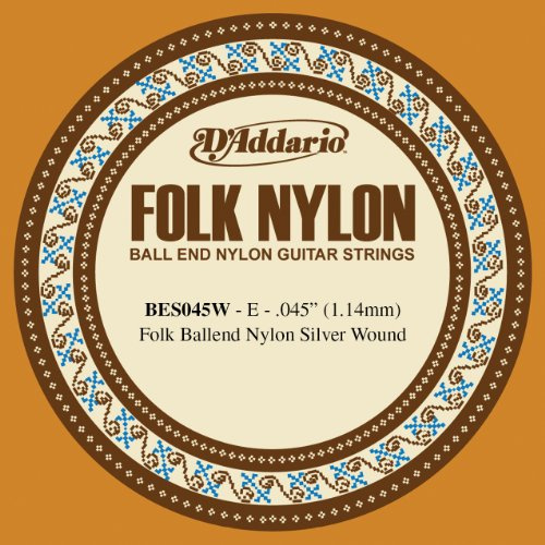 D'Addario BES045W Folk Nylon - Corda singola avvolta in argento per chitarra, con pallino, .045