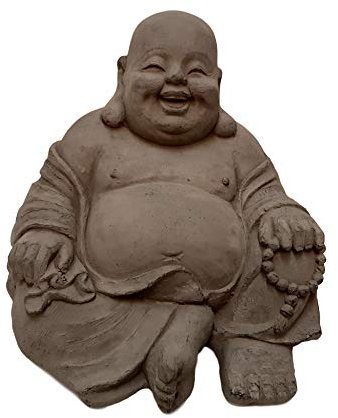 Stone-Lite Figur Lachender Buddha sitzend - für Haus und Garten - Höhe 24 cm - grau