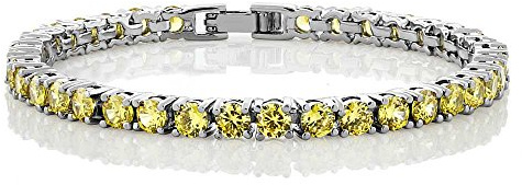 Gem Stone King 12.00 Cttw Round Cut Canary Yellow Cubic Zirconias CZ Tennis Bracelet For Women | 7 Inch