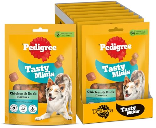 Pedigree Tasty Minis – hundgodis, tuggkuber med kyckling och anka smak – träningsgodis, förpackning med 8 (8 x 130 g)