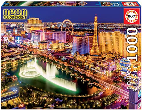 Educa 16761, Las Vegas, Leuchtpuzzle, 1000 Teile Puzzle für Erwachsene und Kinder ab 10 Jahren, Amerika, neon, leuchtet im Dunkeln
