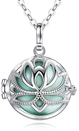 EUDORA Harmony Ball Collier bola de Grossesse Pendentif Lotus Yoga avec Musique souhaitant Carillon Balle pour Femme mère bébé Beau Cadeau de Bijoux, chaîne de 114 cm et 76 cm