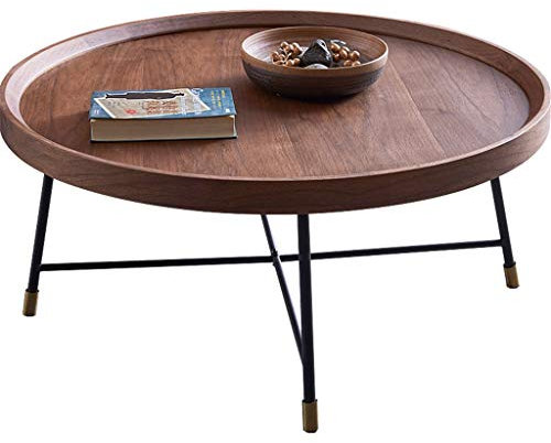 Mesa de Centro/Mesa de negociación de Gran tamaño, Material de Madera de Hierro Forjado, Estilo Industrial, Decoración de Oficina en casa, Redondo, Marrón