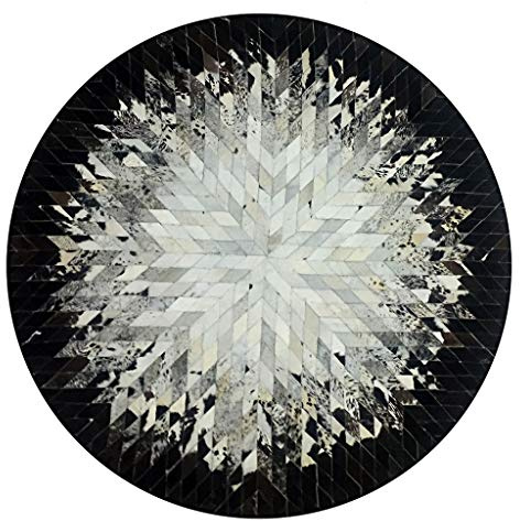 Alfombras Piel de Vaca Natural, Nórdico Cuero de Vaca Costura Alfombra Estera Estudio Ordenador Dormitorio Alfombras Redondas Moderno Simple decoración del hogar Engrosada 0.6 cm (Varios tamaños)