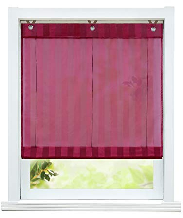 ESLIR Raffrollo ohne Bohren Raffgardinen mit Ösen Ösenrollo Modern Gardinen Halbtransparent Vorhänge Streifen Muster Rot BxH 120x140cm 1 Stück