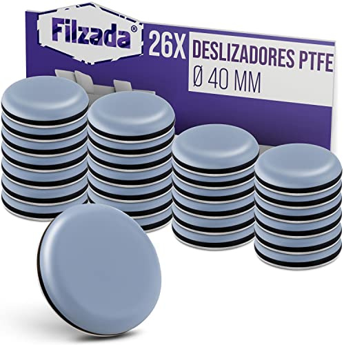 Filzada® 26x Teflongleiter Selbstklebend Ø 40mm Rund - Möbelgleiter PTFE | Teppichgleiter für Stuhl, Tisch, Möbelfüße - Bodenschutz raue Böden, Fliesen, Teppich - hohe Belastbarkeit - geräuscharm