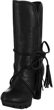 Stiefel Frauen Winterstiefel Damen Hohe Stiefel Schuhe Frauen Winter High Heel Stiefel Bogen Warme Plüschabsätze Winter (37,Schwarz)