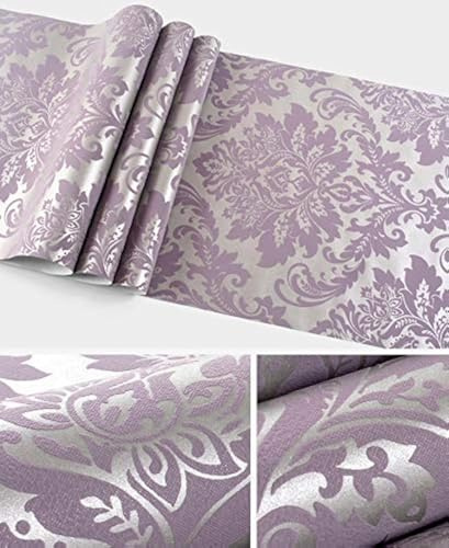 Prior.choice Luxus-Damast-Vlies-Tapete, geprägt, Flockstruktur, 9,5 x 0,53 m, 6 Farben, für Schlafzimmer, Wohnzimmer, 4 x 80 cm (B x L), Violett