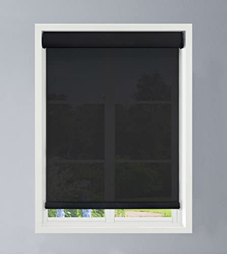 Linen Avenue Custom Cordless Cassette 5% Solar Roller Shade, 34 1/2 W x 66 H Black (Arrives 1/4 Narrower)