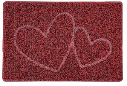 Nicoman Zerbino a forma di doppio cuore goffrato, lavabile a getto (uso interno o esterno riparato), piccolo (60 x 40 cm), rosso con nero