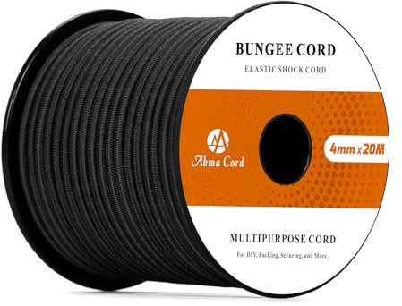 Abma Cord Gummirep 4mm 20M Elastisk Sladd Spännrep Elastiskt Rep Expanderrep för Presenning, Släpvagn, Ryggsäck, Tältstång, Kajak - Svart