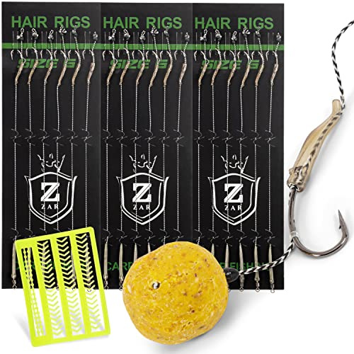 Zar Angelhaken mit Vorfach, Sehr Scharfe Spitze, Karpfen Zubehör Unsichtbar im Wasser, Boilies Rig handgefertigt, Haar Rigs Reißfest Größe 2 4 6 8