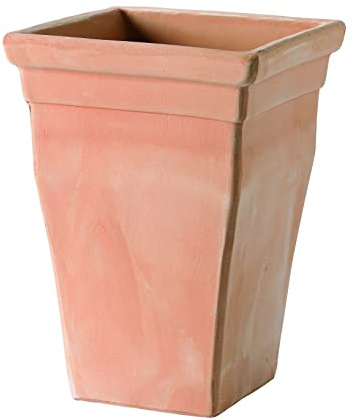 Generico Vaso in Terracotta Quadrato Fatto a Mano con Sottovaso in Terracotta, Fioriera Altezza 30 cm, Lato 22 x 22 cm, Cotto Naturale Coccio Ceramica
