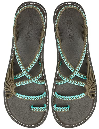 Capana Gewebte flache Damen-Sandalen – geflochtene Riemchensandalen, Strandsandalen für Damen, eleganter Sommer, Seil, Bohemian-Sandalen, Frühling, lässige Damenschuhe, bequeme Boho-Flats für