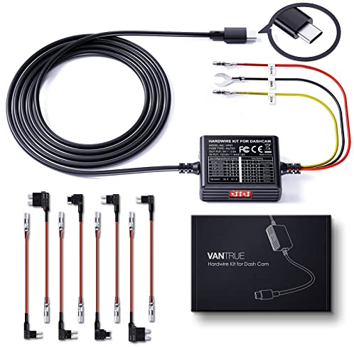 VANTRUE 5 Stufen 11,5 Ft USB-C Hardwire-Kit mit Acc für alle Dashcams, 6 Aufnahmezeiteinstellungen, 12V-24V zu 5V, 24Std. Parkmodus, kompatibel mit USB-C Dashcam