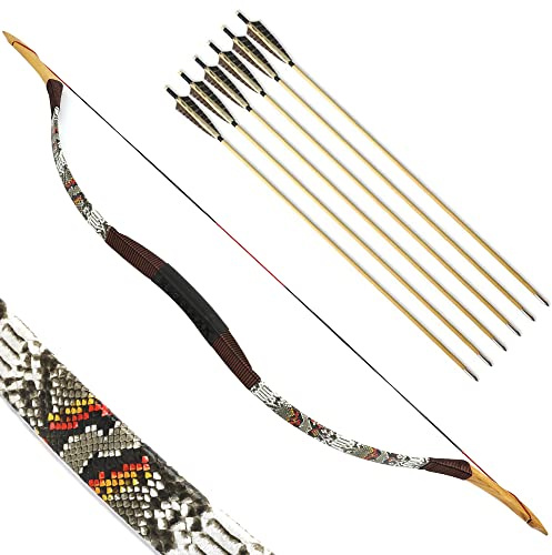 SHARROW Tiro con L'Arco Tradizionale Arco Ricurvo e Frecce Set Longbow 20-50lbs Fatto a Mano Arco di Legno Mongolo Gomito da Caccia Arco per la Pratica di Caccia Adulti (35lbs, Colore Misto)