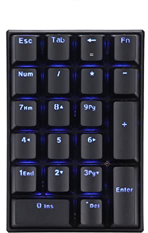 ASHATA K23 Kabelgebundener Nummernblock mit Abgestufter Tastenkappe, Nummernblock mit LED-Hintergrundbeleuchtung, 21 Tasten, Mechanischer Nummernblock für Laptop-PC-Business-Kassier