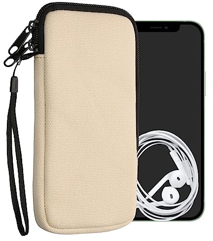 kwmobile Handy Tasche kompatibel mit Smartphones XXL - 7 Hülle - Canvas Handyhülle mit Mikrofaser Inlay in Creme - Handytasche mit 17,7 x 8,5 cm Innenmaße