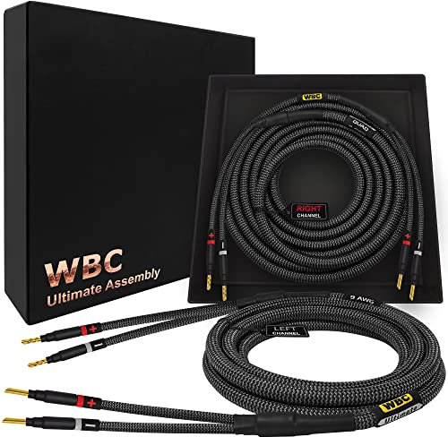 WORLDS BEST CABLES 2.5 Meter ULTIMATE - 9 AWG - Ultra-Pure OFC - Premium Audiophile HiFi Speaker Cable Pair with Eminence Gold Banana Plugs & Carbon Tweed Jacket