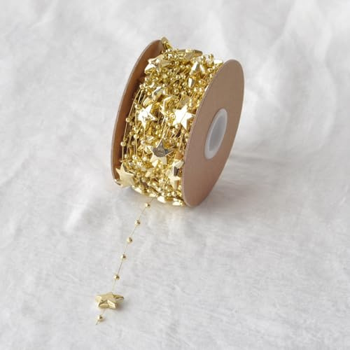 Gadenfer 10 Meter Perlenkette, Girlande, Kunststoff, künstliche Perlen, Zierleisten für Weihnachtsbaumschmuck, Hochzeit, Party, Haarschmuck (goldener Stern)