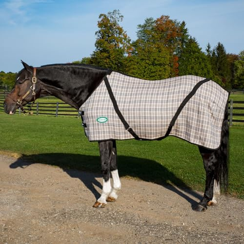 Country Pride Deluxe Stable Sheet for Horses, Indoor Blanket, Adjustable Double Buckle Front, Bias Surcingles, Removable Elastic Leg Straps, Nylon-Lined Shoulders, Tan Plaid, Spring and Fall Use (80)
