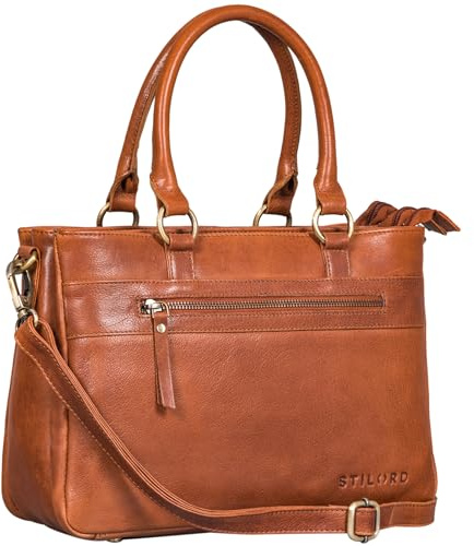 STILORD Frauke Sac a main en cuir organisé Femme Vintage Sac-à-bandoulière Shopper Messenger Sac-en-cuir Sacs de bureau à poignée Cuir véritable Couleur:noir