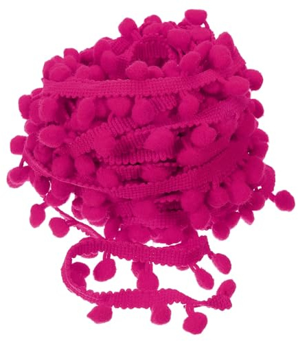 QUARKZMAN 10 Yards Pom Pom Ball Fringe Trim Ribbon 8mm Fuchsia | Sewing Accessory DIY Crafts for Home Curtain Clothes Pillow Decoration