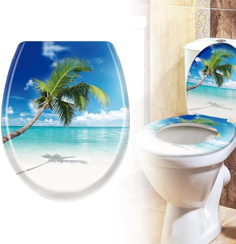 Froadp Toilettendeckel Klodeckel mit Absenkautomatik WC Sitz Toilettensitz aus Duroplast und Edelstahl Antibakteriell Toilettenbrille für Alle Handelsüblichen WC-Becken (Meer)