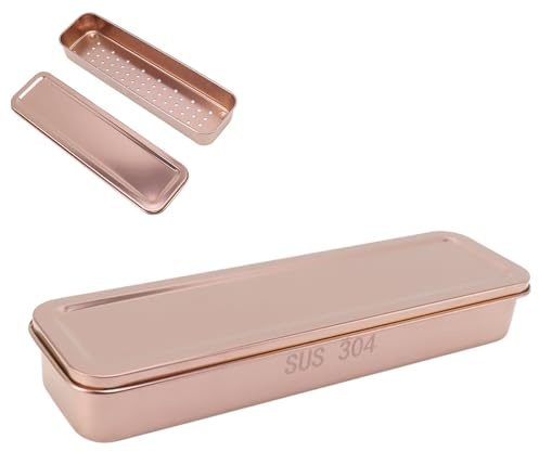 Cyrank Bandeja Para Cubiertos Con Tapa, Caja Para Cubiertos De Acero Inoxidable, Palillos, Caja De Almacenamiento Para Drenaje, Organizador De Cajones Para Cubiertos Y Utensilios De Cocina(Oro rosa)