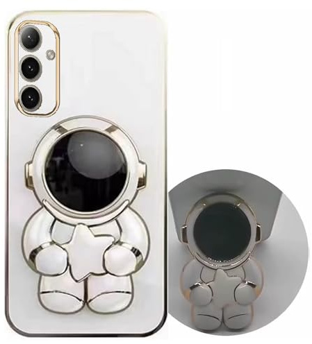 Nadoli pour Samsung Galaxy A35 5G Étoile Astronaute Invisible Béquille Coque,Ultra Mince Placage Astronaute Pliant Supporter Antichocs Silicone Flexible Coque Housse Étui de Potection