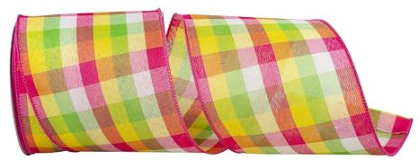 Reliant Ribbon Celine Springtime Schleifenband mit Drahtrand, kariert, Rosa