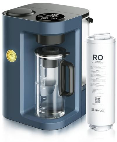 Bluevua RO100ROPOT-Lite Countertop Reverse Osmosis Water Filter System, 3:1 Pure to Drain Ratio, Portable RO Filtration with Remineralization, No Installation, WQA Certified, 7-Stage UV Blue
