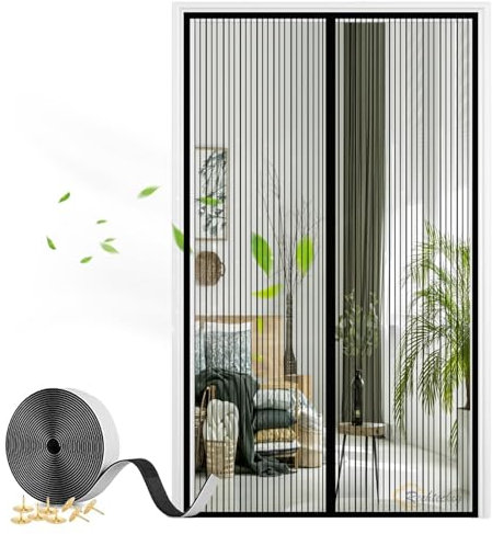 Magnet Fliegengitter Tür, Insektenschutz Balkontür Fliegenvorhang Automatisches Schließen für Wohnzimmer Terrassentür mit Klebeband-Black-A|| 85x210cm(33x82inch)