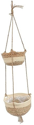 Yardenfun Cestino Sospeso Intrecciato a 2 Livelli Da Parete, Decorazione Naturale Per Porta, Giardino e Balcone, Cestino Artigianale in Corda a 2 Strati Per Composizioni Floreali