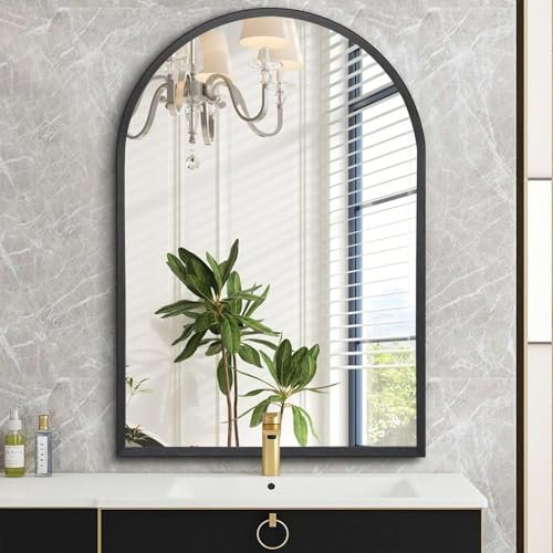 HLFMVWE Black Arched Bathroom Wall Mirror Brushed Metal Vanity Wall Mounted Mirror for LivingRoom Bedroom Entryway Room vanity Home Decor 30 x 40CM