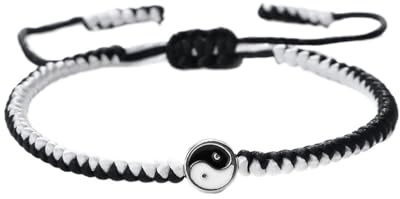 Yin Yang Tai Chi Armband Handgjorda Skvallerep Flätade Justerbara Armband Män Kvinnor Smycken Lämpliga for Armband Födelsedagspresenter Party Favors(Color:Black White S)