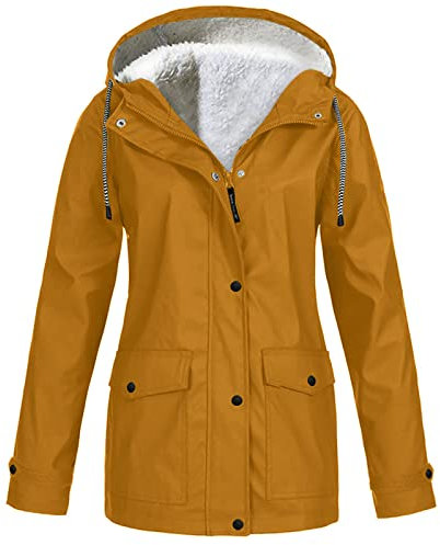 AMhomely Windbreaker Jacket Women Waterproof Trench Coats For Women Waterproof Plus Size Warm Microfleece Ski Jacket Running Raincoats Active Raincoat Climbing Outdoor Hooded Khaki S